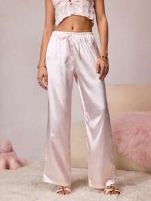 HautHeat Women's Elegant Solid Color Drawstring Pajama Bottoms - Pink - View 1