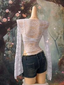 EgrlEra Women's Sexy Lace Deep V-Neck Bodysuit - White - View 10