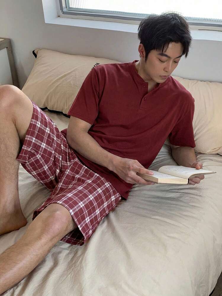 Men's Multi-Color Short Sleeve T-Shirt And Shorts Pajama Set, Summer