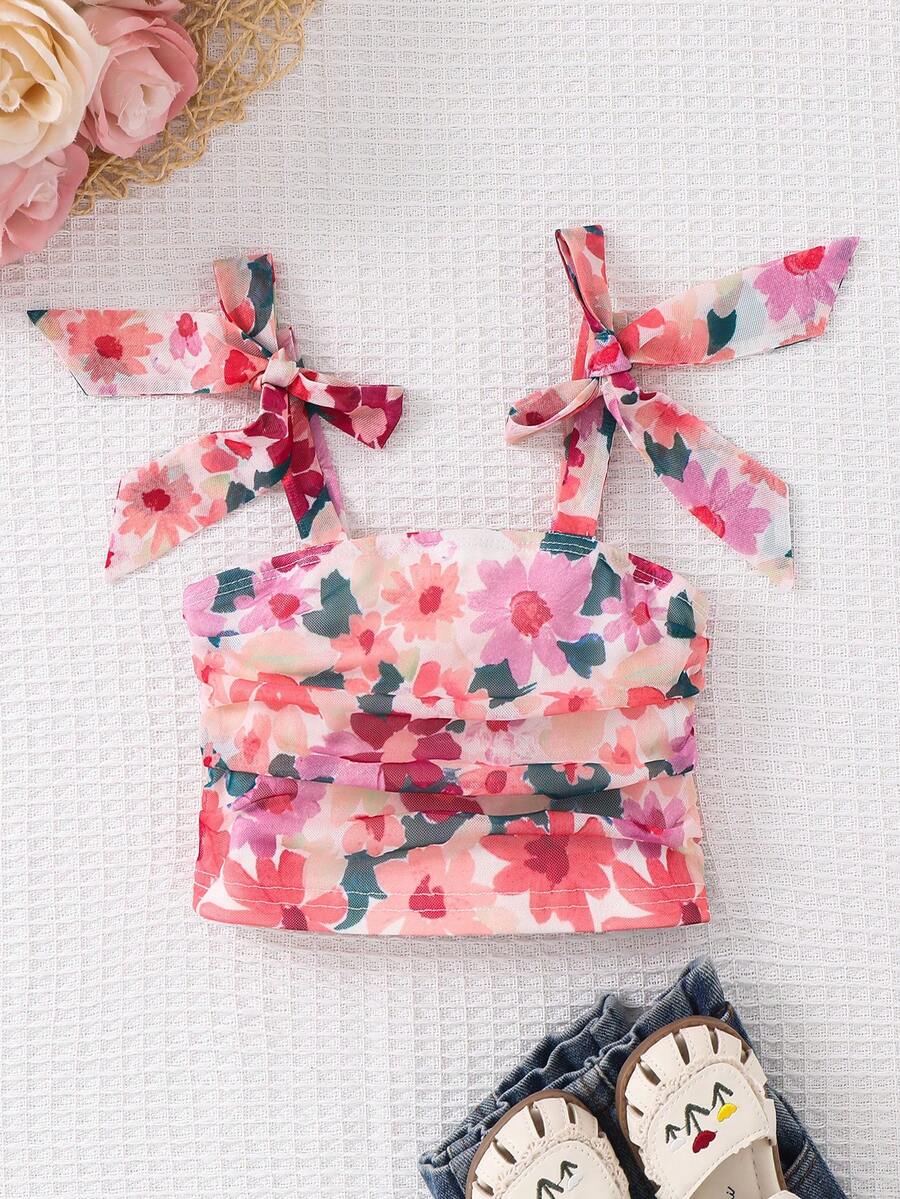 SHEIN 碎花印花休闲百搭日常穿搭吊带背心,适合年轻女孩 - 淡紫色 - 查看 1