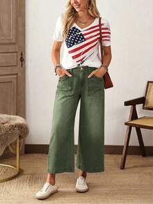EMERY ROSE Plus Size Solid Color Casual Denim Jeans - Green - View 5