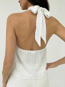 Aloruh Áo croptop cổ yếm xếp ly màu trơn dành cho nữ - trắng - Xem 2