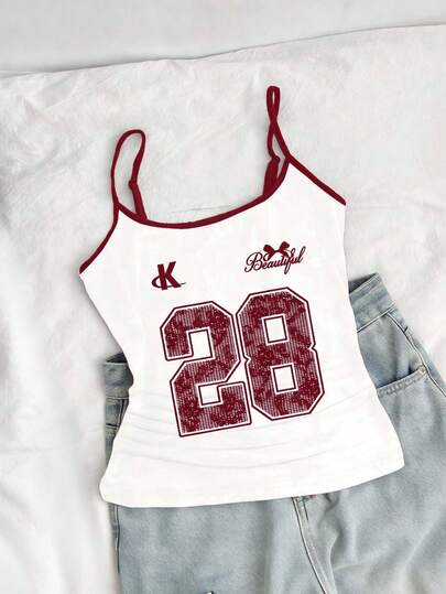 Ballerina Style Black & Pink Sweet Lace Bow Letter 28 Graphic Tween Girls Slim Fit Casual Sporty Camisole Tank Top