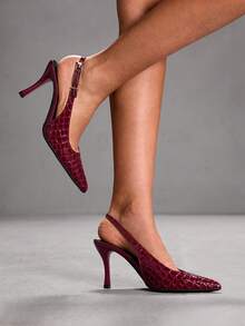 CUCCOO SZL 女士尖头高跟鞋，8厘米优雅细高跟，后跟系带，方便穿脱，镜面PU材质，金属大装饰扣，酒红色，酒杯鞋跟，适合日常/派对/圣诞节/感恩节/情人节/约会/聚会等场合穿着。 - 酒紅色 - 查看 7