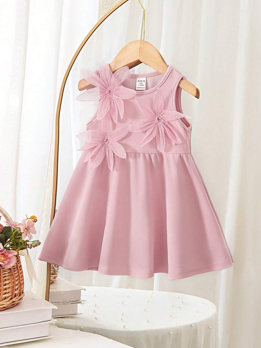 SHEIN Babygirl Elegant & Cute Floral Print Sleeveless Summer Dress, Pink - Pink - View 1