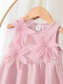 SHEIN Babygirl Elegant & Cute Floral Print Sleeveless Summer Dress, Pink - Pink - View 4