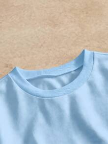 HIMLAND 男士休闲通勤街头格子印花T恤 - 天藍色 - 查看 4