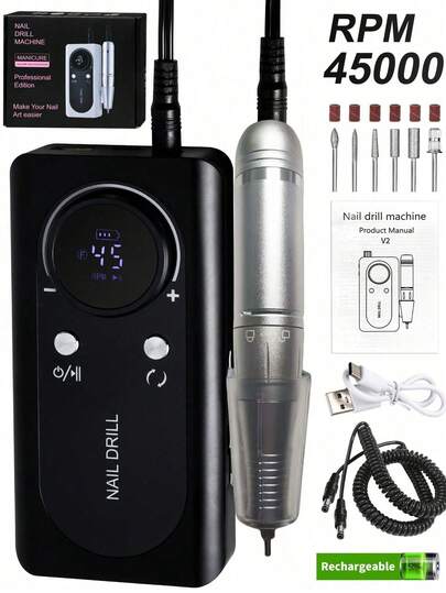 Teckwe 45000RPM Nail Drill Machine Rechargeable Nail File Nails Accessories Gel Nail Polish Sander Professional Tool Manicure Set