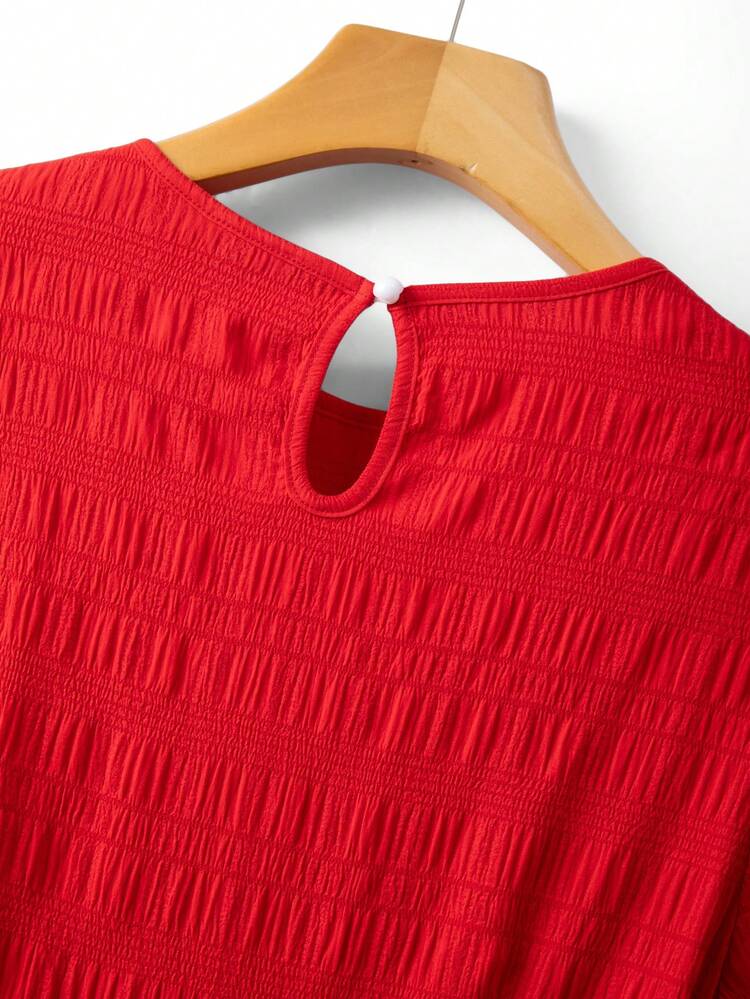 Franclia שמלת קיץ אדומה עם צווארון עגול ומותן צמוד ושרוולים קצרים לנשים, מתאימה לדייטים, נסיעות עסקיות, מפגשי חג - אדום - ראה 5