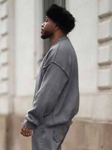Heavens Edit Autumn/Winter Unisex Street Style Minimalist Long Sleeve Crew Neck Pullover Sweater With Fringe & Distressed Details, Loose & Comfortable - Grey - View 6