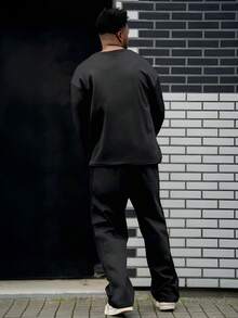 Heavens Edit Men's Letter Print Round Neck Long Sleeve Loose Casual Sweatshirt, Spring/Autumn - Black - View 2