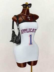 Mistrie 女士新款性感露背吊带上衣，黑白撞色拼接薄纱蕾丝紧身运动连衣裙短裙。 - 白色 - 查看 3