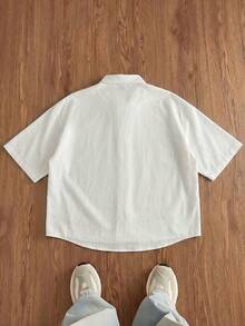 SWAVVY 男士休闲猫咪印花短袖衬衫，夏季男士衬衫，图案衬衫，男士白色衬衫，男士猫咪衬衫，男士白色图案衬衫 - 白色 - 查看 3