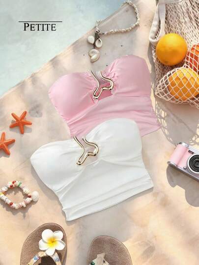 GlowEve Petite Strapless Metal Buckle Decor Bodycon Ins Style Vacation Camisole For Women