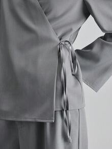 Ontre 2026 Spring/Summer New Casual/Work Solid Color Tie-Wrap Design Blazer - Grey - View 7