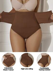 1pc Seamless High Waist Abdomen Control Waist Lifting Shaping Briefs With Front Opening Hook - Coffee Brown - View 3
