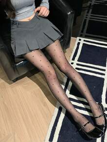 DAZY Fashionable Casual Heart Mesh Women's Leggings - Black - View 6