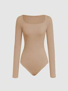 Sweetra 女士纯色方领长袖休闲连体衣 - 彩色 - 查看 5