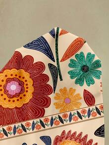 Zivah Casual Vacation Style Geometric Print Placement Pattern One Shoulder Twist Cutout Cropped Women's Top And Straight Loose Pants With Ruffle Hem Pockets, Women's 2 Pieces Set Suitable For Spring/Summer Vacation - Multicolor - View 9