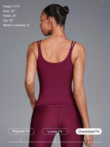 Menodora SHEIN Sport Women's Burgundy Ribbed Berry Performance Cami Top, Summer Athletic Slim-Fit Scoop Neck Spaghetti Straps, Breathable Stretch Knit For Gym & Studio Workouts - Purple - View 4