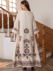 INAWLY Robe décontractée à manches longues, col rond, coupe ample, imprimé floral pour femmes - Nude - Voir 2