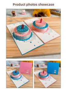 Zazumi 3D Pop Up Birthday Card - Laser Cut Cake Design, Elegant Greeting Card With Flowers, Handcrafted & Special Gift - multicolor - View 8