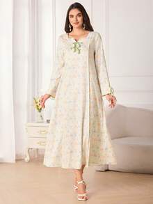 Yasmyna Women's Loose Floral Print Long Sleeve Dress, Sweet & Versatile - Yellow - View 6