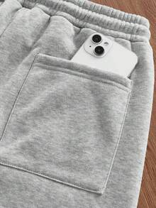 SWAVVY Herrbyxor med bokstäver och dragsko i midjan, vida ben och lösa passform - Grå - Visa 8