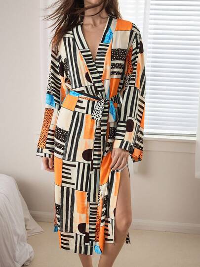 Ocili Women's Soft Striped Fleece Robe, Loungewear Sleepwear