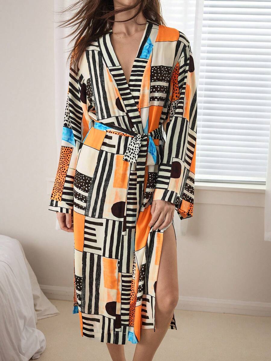 Ocili Women's Soft Striped Fleece Robe, Loungewear Sleepwear - Multicolor - View 1