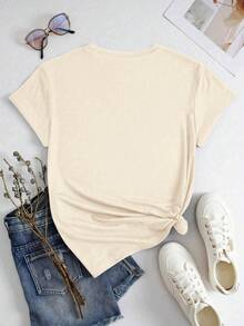 EMERY ROSE 大码圆领休闲日常印花短袖T恤 - 杏色 - 查看 2