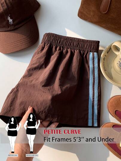 SHEIN PETITE CURVE Women's Casual Elastic Waist Striped Comfortable Versatile Shorts, Summer