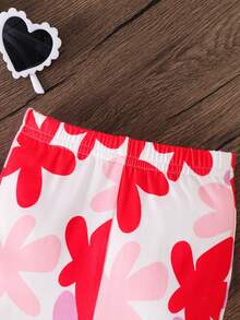 SHEIN Babygirl 2pcs Set, Fashionable Heart Knitted Halter Top And Flare Pants - Multicolor - View 5