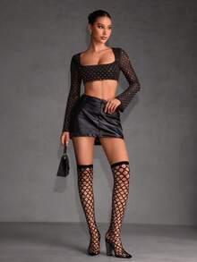 CUCCOO SZL بوت طويلة للفخذ ذات كعب سميك وتصميم مفتوح جذاب للحفلات والمناسبات، بوت موضة للربيع والعطلات الربيعية وعيد الفصح - أبيض وأسود - مشاهدة 7