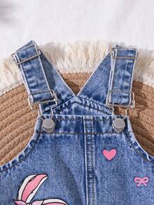 SHEIN Baby Girl Cute Pink Ribbon Bow Denim Dress,Kid Girls Spring And Summer Casual Vacation Country Boho Wear, Beach Outfits For Kid Girls, Spring Break Outfits,Rave Outfits Festival Denim Dress,Cute Vacation Print Dress - Light Wash - View 4