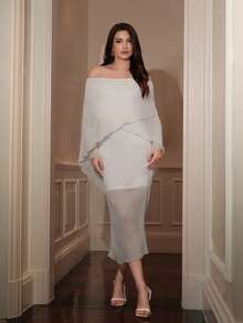 NOVVYNE Robe en tricot élégante ajustée avec volants à l'épaule pour femmes, couleur unie - Beige - Voir 3