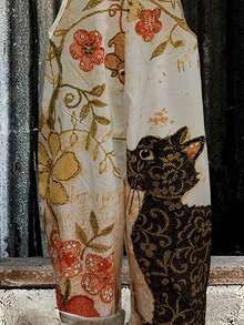 EMERY ROSE Bộ áo liền quần dáng rộng cho nữ với họa tiết mèo dễ thương và in 3D, kiểu dáng thời trang và thoải mái. - Màu vàng - Xem 5