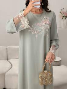Yasmyna Vestido elegante com apliques em estilo árabe para mulheres - Verde - Ver 4