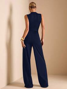 ATUI Studio 优雅无袖褶皱阔腿连体裤，黑色，百搭，适合日常穿着、约会、外出、派对、聚会——不对称连体裤、阔腿连体裤、浪漫连体裤、休闲连体裤、优雅连体裤 - 藏蓝色 - 查看 2