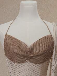 Swim SXY Women's Mesh Camisole Top With Rhinestones, Sexy Party/Music Festival Outfit, Swimwear - Camel - View 5