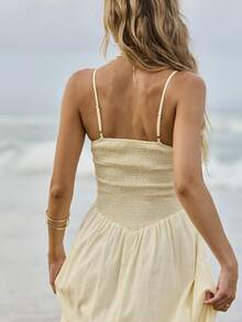 Aralina 收腰飘逸格纹长裙 - 淡黃色 - 查看 2