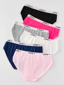 6 chiếc/gói Quần lót trẻ em gái nhiều màu sắc in chữ LOVE, cạp chun co giãn, họa tiết hoạt hình dễ thương. - Nhiều màu - Xem 2