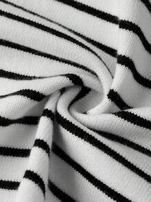 Ellevyn 优雅女士圆领收腰A字中长连衣裙，配条纹披肩两件套，适合通勤、约会、外出、度假、婚礼宾客、晚礼服等场合。 - 黑與白 - 查看 12