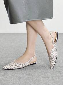 CUCCOO BIZCHIC Snake Skin Mule Slippers, Grey & White Textured Minimalist Pointed Toe, Suitable For Commuting And Dating, Low-Key Wild Vintage High-End Feel - snake pattern - View 4
