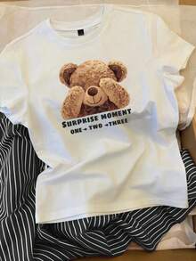 Resyla 2pcs Women Printed Round Neck Short Sleeve Top And Striped Pants Set - White - View 3