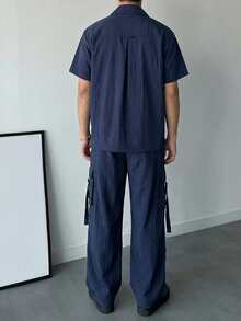 DAZY Men's Solid Blue Short Sleeve Top And Pants Set, Spring/Summer - Blue - View 2