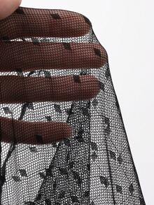 FRIFUL Women's Polka Dot Sheer Mesh Layered Trim Slim Fit Blouse, Suitable For Spring - Black - View 3