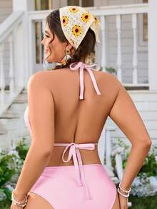 Swim Mod 2026新款大码纯色荷叶边吊带露背时尚文胸性感泳装 - 粉色 - 查看 2