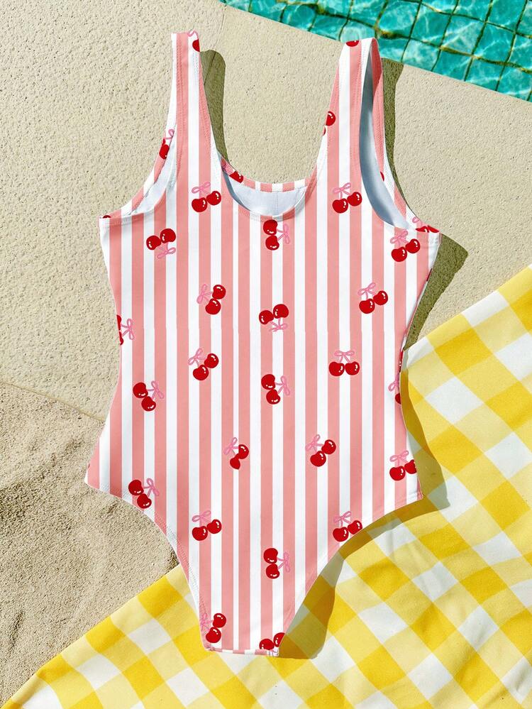 SHEIN Tween Girls' Casual Minimalist One-Piece Swimsuit, Suitable For Summer - Multicolor - View 2