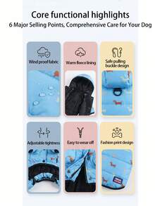 1pc Dog Print Pet Jacket, Suitable As A Gift For Pet Owners - Black - View 3